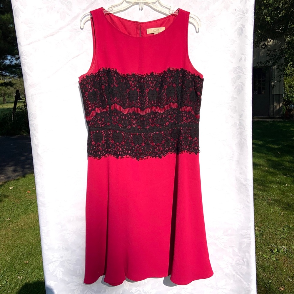 Bright Pink LOFT Dress W/Lace Detail